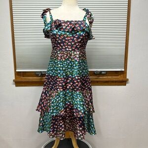 J. Crew Silk Blue Multi Color Floral Tiered Sleeveless Midi Dress Size 6